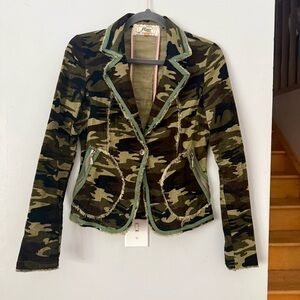 Flair Collection Camo Corduroy Distressed Blazer Jacket - Boho Y2K Military